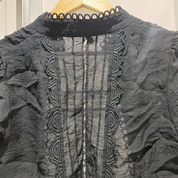 BCBG Maxazria Black Short Sleeve Jacket with Back Tie and Lace - Picture 6 of 7